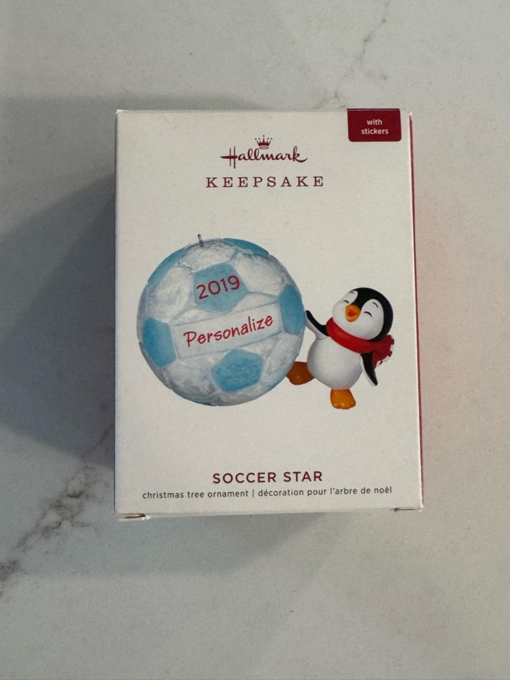 Hallmark Keepsake Ornament - Blue, White & Red Penguin Soccer